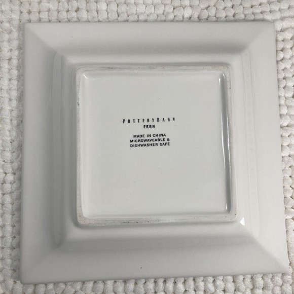 Pottery Barn Fern Botanical Deep Dish, Plate White and Green 8.5" Square - Picture 2 of 4